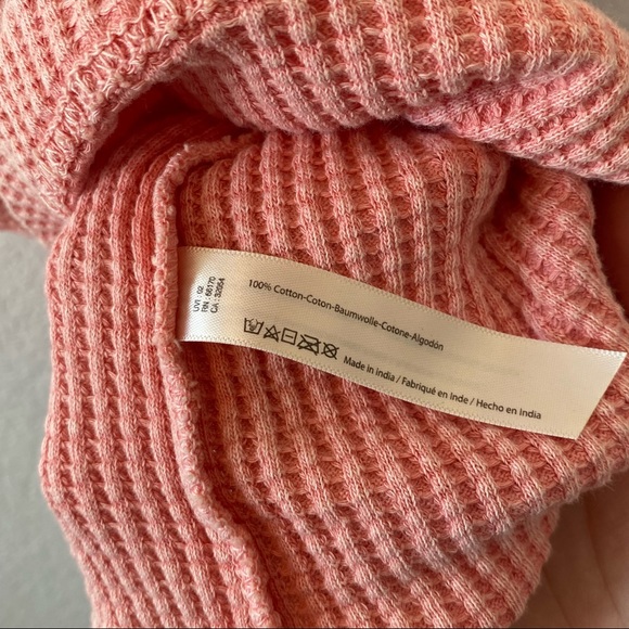 Free People Hayden Waffle Ribbed Puff Sleeve Shirt Lace Up Thermal Pink XS - Picture 5 of 7